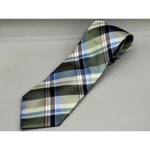Calvin Klein CK Green Plaid 100% Silk Mens Tie